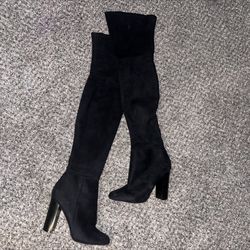 $69WOMENS ALDO BLACK SUEDE THIGH HIGH HEEL BOOTS | SIZE 6.5 | NEVER WORN \ NWOT | $69