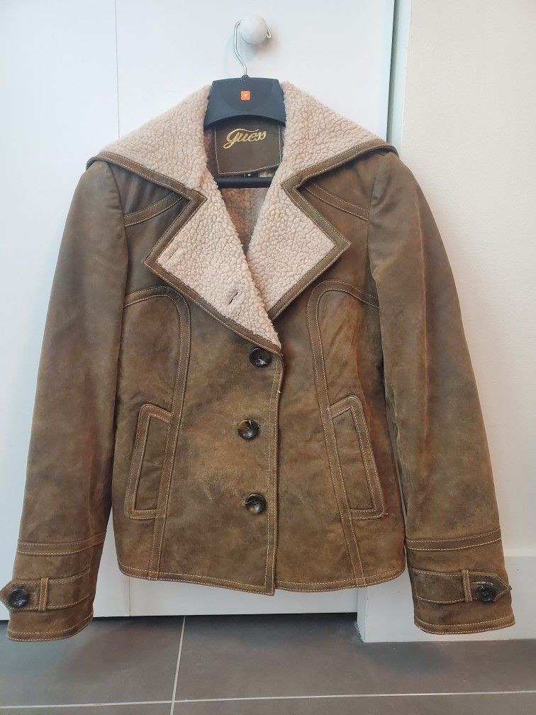 Leather Sherpa Coat Jacket Women