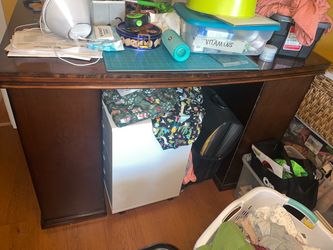 Really pretty wood tall/standing desk with storage cubbies