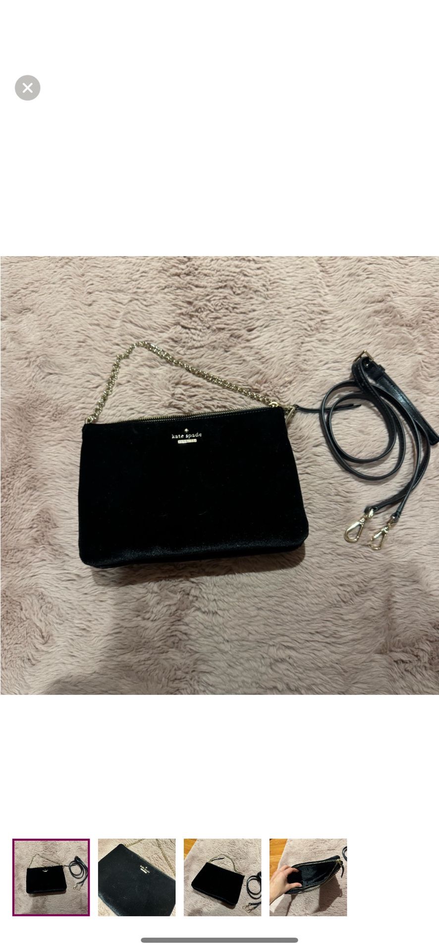 Kate Spade black velvet crossbody with chain