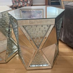 Mirrored Glass Chrystal Inlay End Tables (2) 