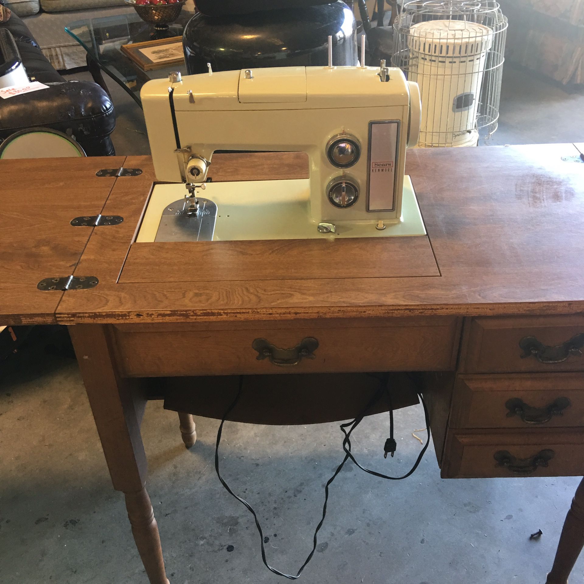 Old Sears Kenmore Sewing Machine In Cabinet