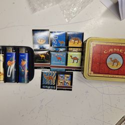 Vintage Camel Tin + 8 Matches + 3 Lighters Lot / BUNDLE Camel Collectibles