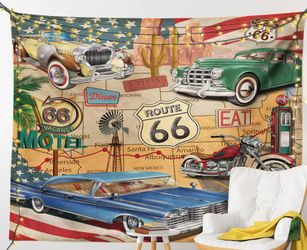 America's Main Street Route 66 Iconic Road Trip Map Wall Tapestry 37"× 28"