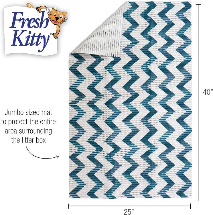 * BRAND NEW * Cat Litter Mat * 40" x 25" Stylish Blue/White Chevron