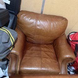 Brown Leather Chair And Footrest 