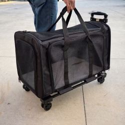 New In Box  25x14x14 Inch Tall Bag Detachable Dolly Rolling Pet Dog Cat Carrier Travel Duffle Bag Breathable Mesh Screen Doors 