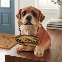 New Boxer Puppy Dog Welcome Sign Figurine Home Entryway Porch Decor 6 Inch