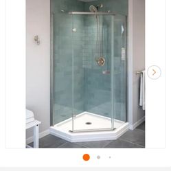 38 in. W x 72 in. H Neo-Angle Pivot Frameless Corner Shower Enclosure in Stainless with Clear Glass