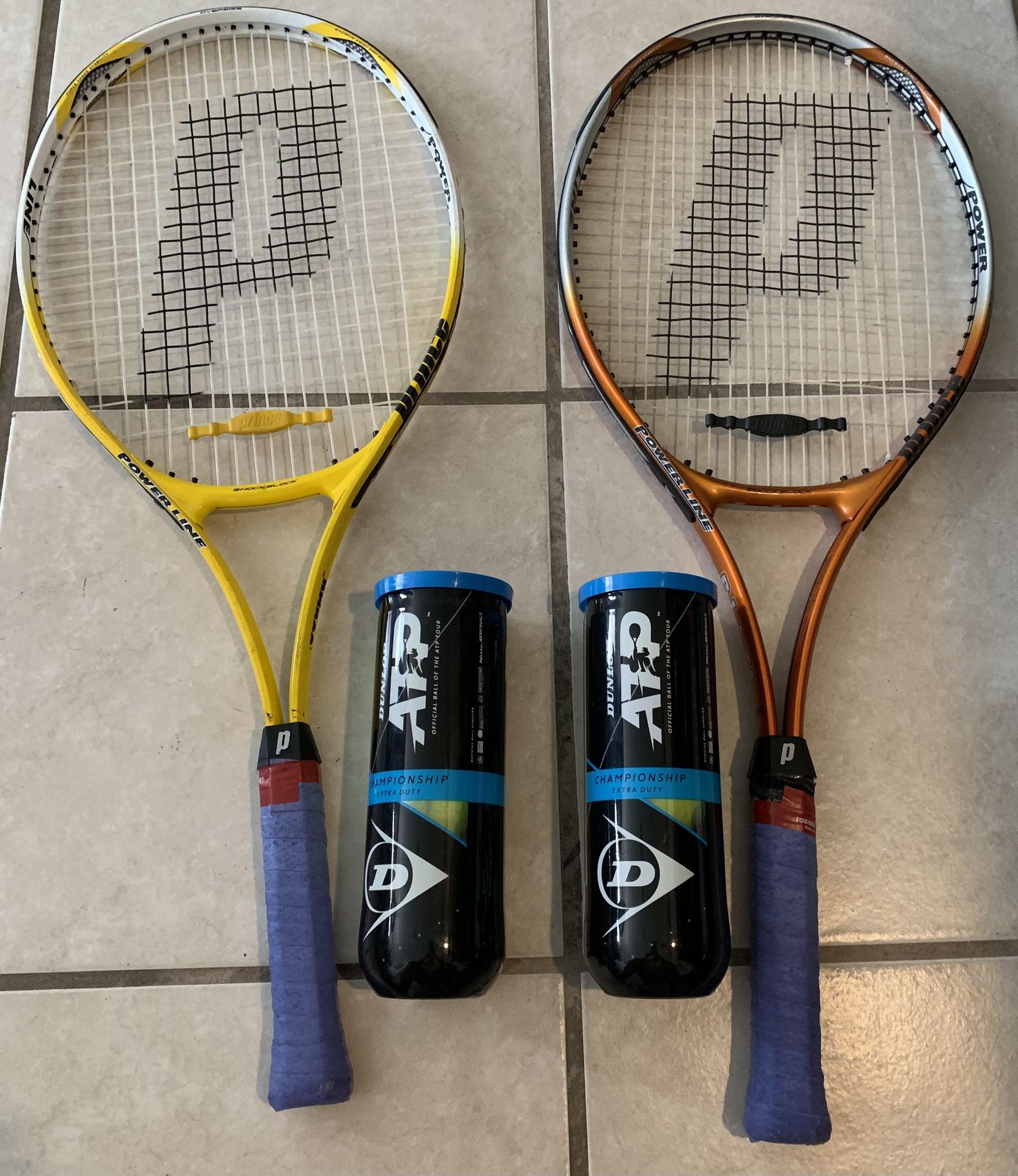 Set Of 2 Prince Tennis Rackets And 6 New Balls