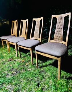 4 Broyhill Walnut & Cane Dining Chairs