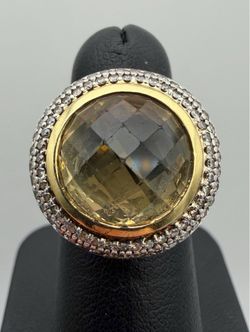 David Yurman 925 Sterling silver & 18k yellow gold Natural 7.5Ct Lemon Quartz 0.65CTW Diamond ring sz6