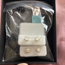 Two Sterling Silver Moissanite Diamond Earrings