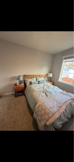 Solid Wood Full Bed Frame – Light Walnut – Barely Used