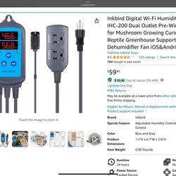 Ink Bird Humidity Controller Probe IHC-200 Wifi Dual Outlet