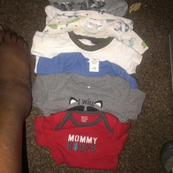 Little Boys One Piece Bundle. 5 + 1 Shirt. Size 0-3 Months