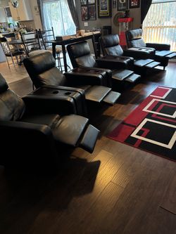 faux black leather movie theater recliners with 4 cup holders