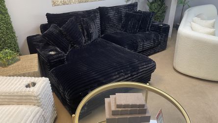 Ivory Jumbo Corduroy 2pc Reversible Sectional Sofa w/ Dual Cupholders & USB Ports