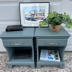 Set Of Two Freshly Refinished Solid Wood Nightstands 