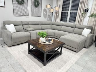 Grey Power Reclining Sectional Couch W/ Chaise
