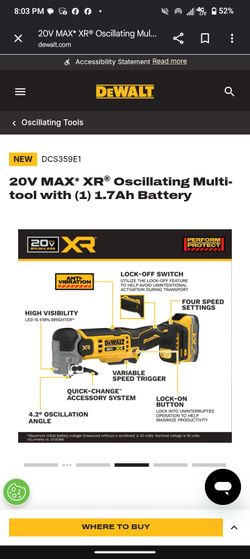 DeWalt 20V MAX XR Oscillating Multi-Tool DCS359E1