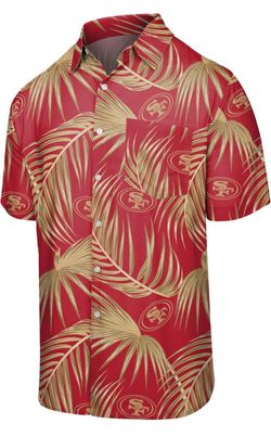 FOCO Mens NFL Team Logo Floral Aloha Tropical Hawaiian Button Up Shirt