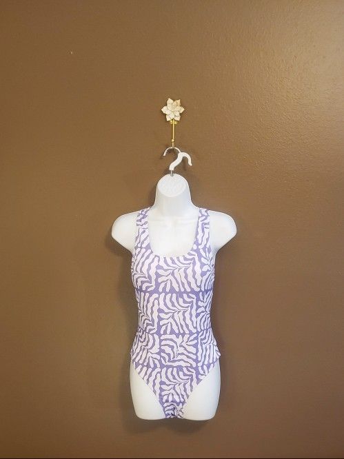 NEW Women's One Piece Swimsuit - Botanical Leaf Pattern in Lilac & White - 2XL