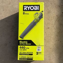 RYOBI 135 MPH 440 CFM 8 Amp Corded Electric Jet Fan Leaf Blower