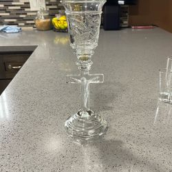 Crystal Candle holder with Crucifix
