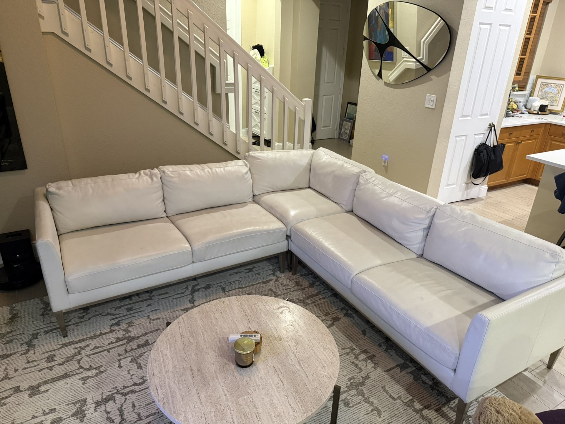 White leather sectional couch