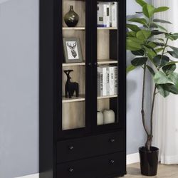 **SALE** 4-shelf Glass Door Cabinet with Drawers Black