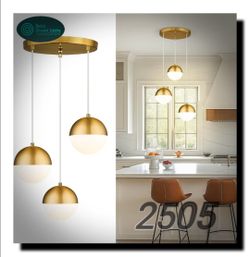 ⭐ Modern Brushed Gold 3-Light Cluster Pendant Light – White Globe Glass Kitchen Island Chandelier