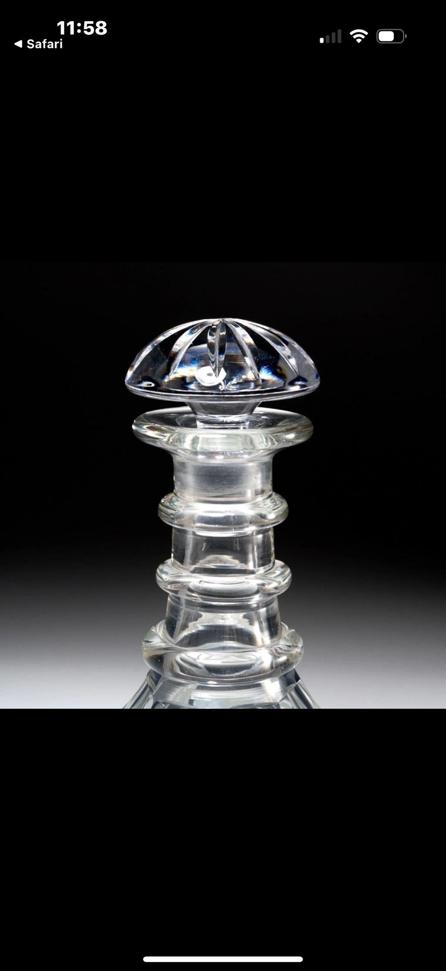 Regency Glass Crystal Decanter Pillar Cut Three Neck Ring Mushroom Stopper
