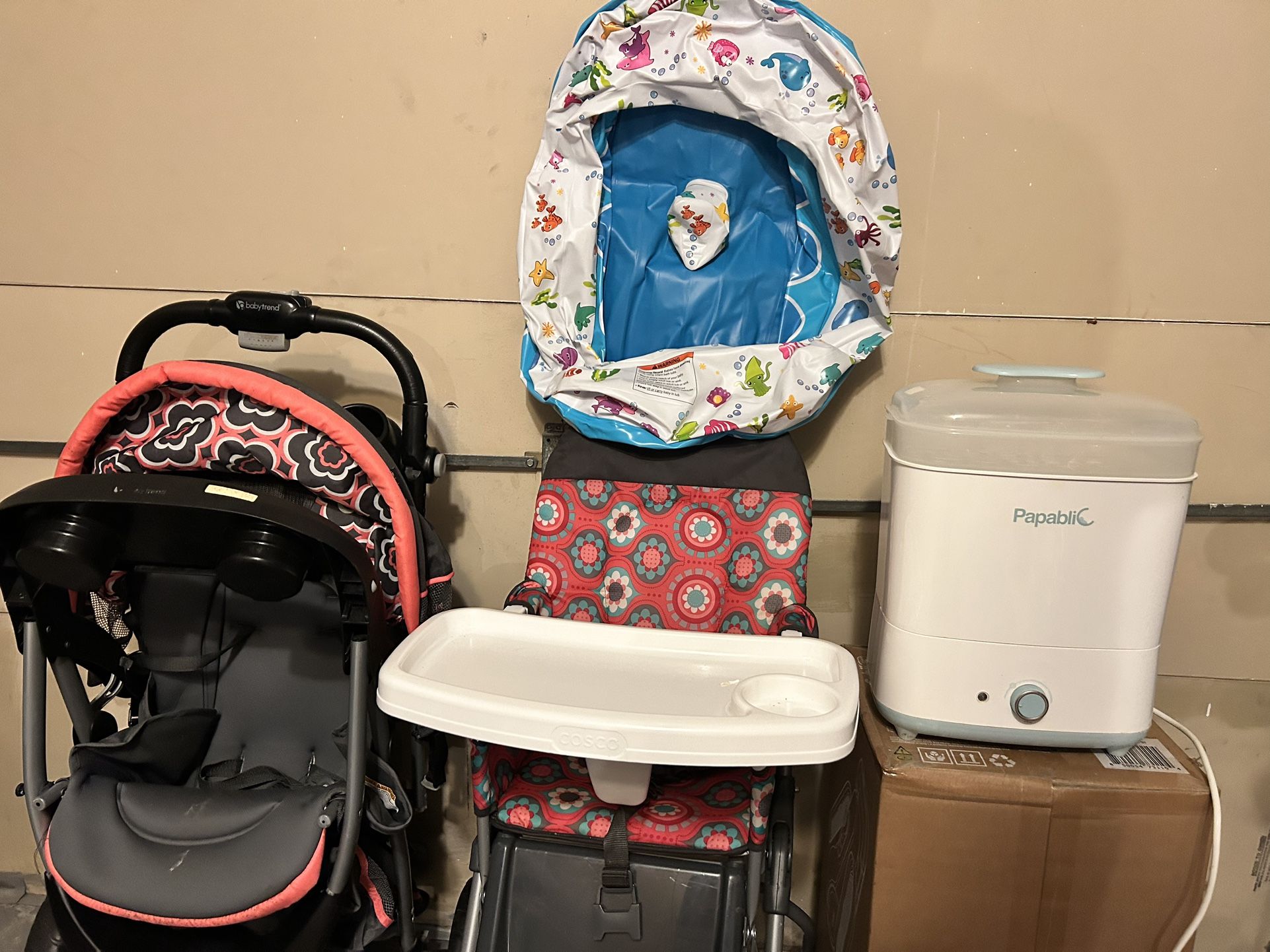 Baby Stuff ( Stroller, High Chair, Bath, Bottle Sterilizer) Great Condition