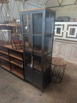 Mango and iron glass cabinet