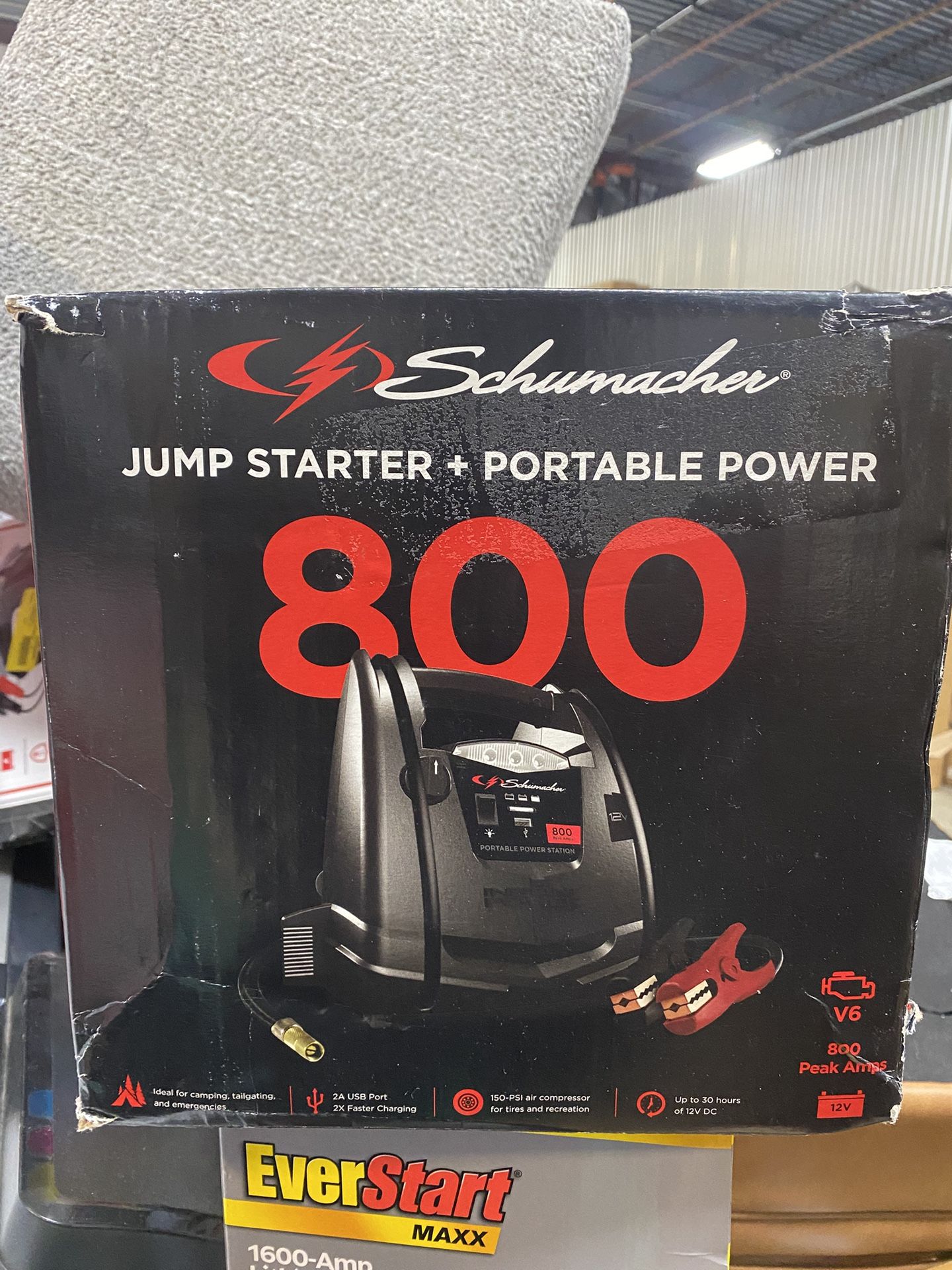 Schumacher Electric 4-in-1 Portable Power Station and 800 Amp Jump Starter with 150-PSI Air Compressor, New in Box, SJ1583