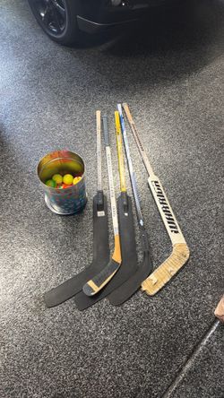 Goalie Hockey Sticks Warrior,Bauer, Sherwood Preowned with practice balls