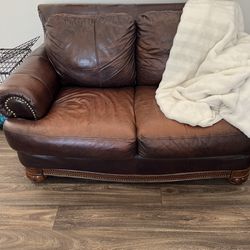 Brown Leather Sofa and Love Seat