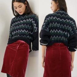 NWT $118 Anthropologie Montie Jewel-Toned Ruched Velvet Mini Front Slit Skirt 16
