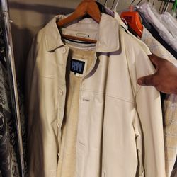 Cream Leather Coat 