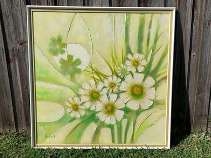 Amazing Mid Century Acrylic Floral Painting Signed Andersen HUGE 51.5x51”