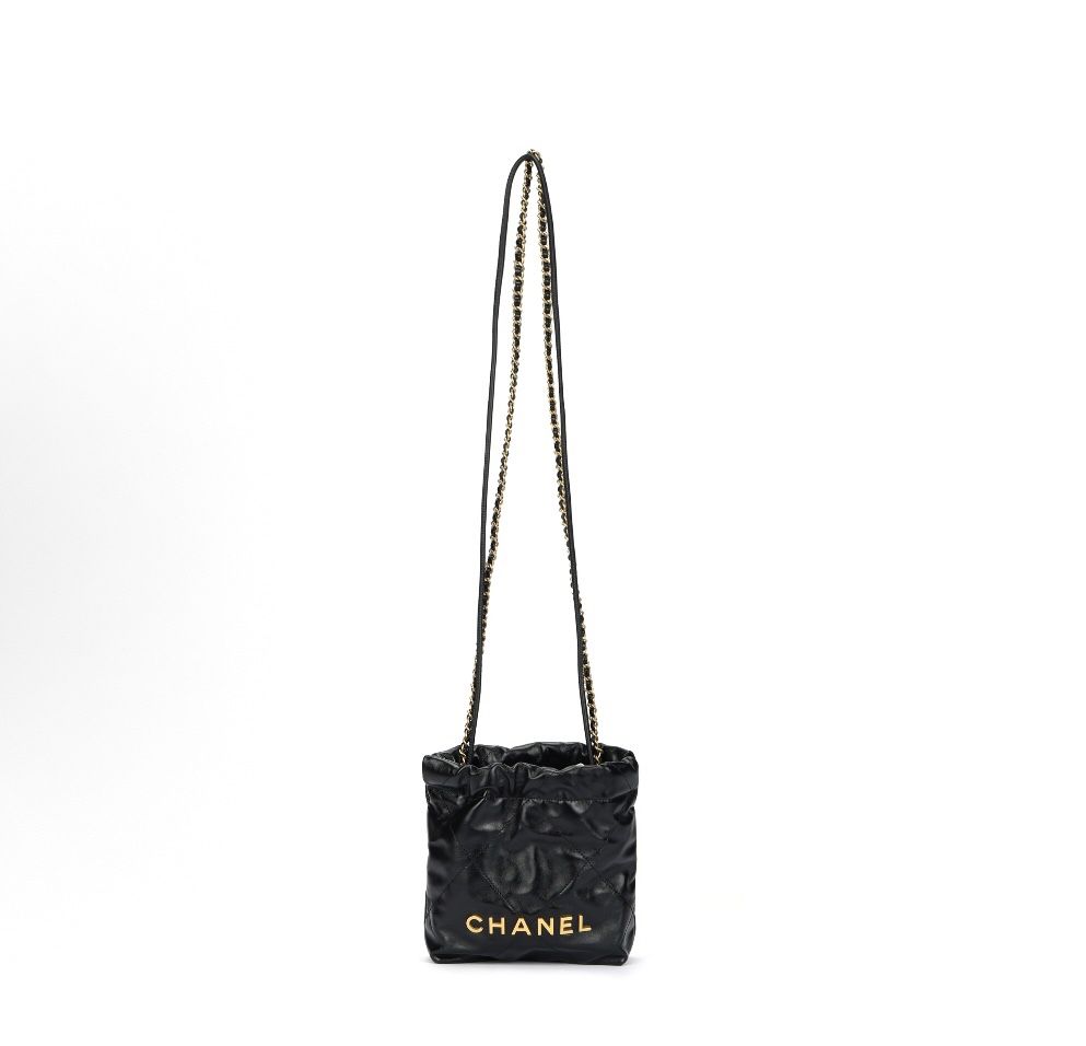 CHANEL Chanel 23S 22bag mini gold coin diamond plaid drawstring open and closed leather chain shiny wrinkled one-shoulder cross-body bag(35)11
