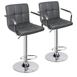 Leopard Adjustable Bar Stools with Armrest, Square Back Swivel Double Stitching with Back Bar Stool,