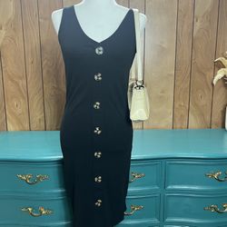 BLACK RIBBED BUTTON UP BODY CON DRESS 