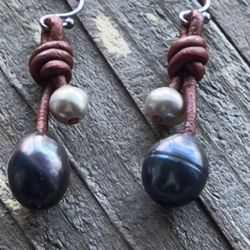 Freshwater Pearl & Leather Earrings