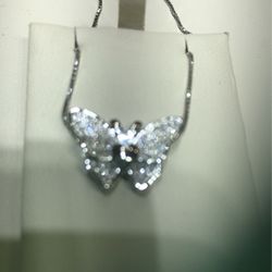 White gold diamond butterfly necklace