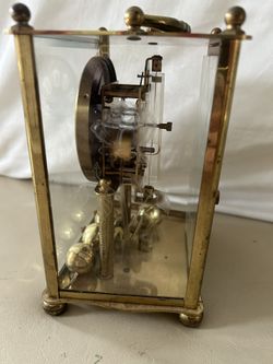 Hamilton West Germany Golden Brass Clock Etched Glass Case w/Handle