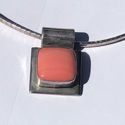 Pink Coral 925 Sterling Silver Pendant And Necklace 