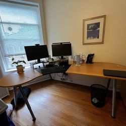 IKEA Curved Corner Desk, 57” X 78” X 32” , Fits Well In A Corner, Great For Using With Multple Monitorsi