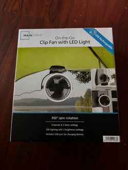 Mainstays USB Rechargeable Clip Fan with LED Light